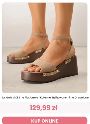 Sandały VICES na Platformie i Koturnie Stylizowanymi na Drewniane promocja w Renee