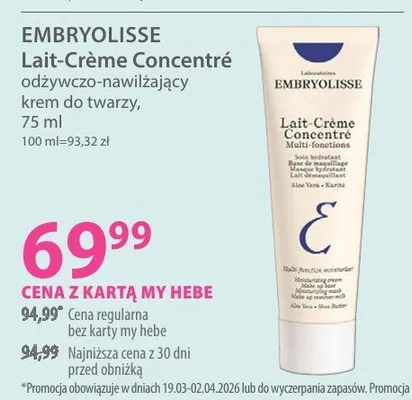 Odżywczo-nawilżający krem do twarzy Lait-Crème Concentré promocja w Hebe