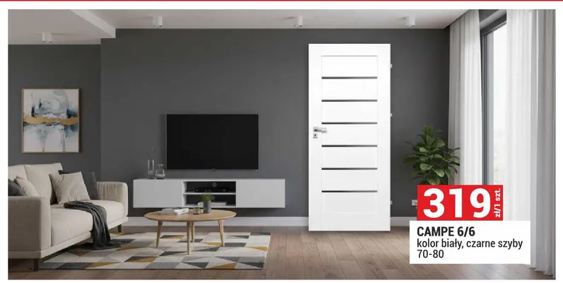 Drzwi CAMPE 6/6 kolor biały czarne szyby 70-80 promocja w Merkury Market