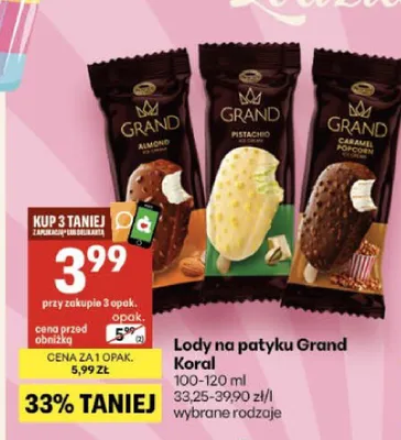 Lody na patyku Grand Almond Koral promocja w Delikatesy Centrum