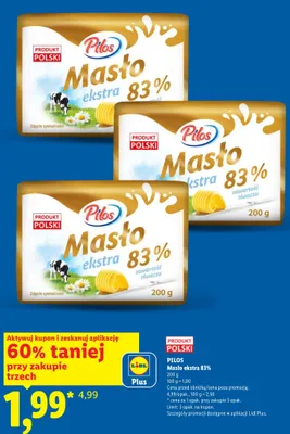 Masło ekstra 83% Pilos promocja w Lidl