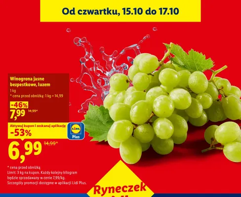 Winogrona jasne bezpestkowe luzem promocja w Lidl