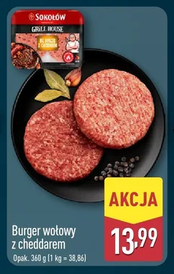 Burger wołowy z cheddarem Sokołów promocja w Aldi