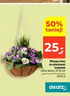 Wiszący kosz ze sztucznymi kwiatami promocja w Dealz