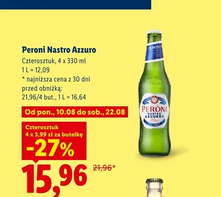 Piwo Peroni Nastro Azzurro 4-pak promocja w Lidl