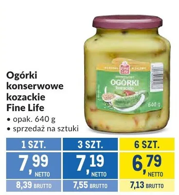 Ogórki konserwowe kozackie Fine Life promocja w Makro