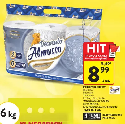 Papier toaletowy Decorato 3 warstwy 6-pak Almusso promocja w Intermarche
