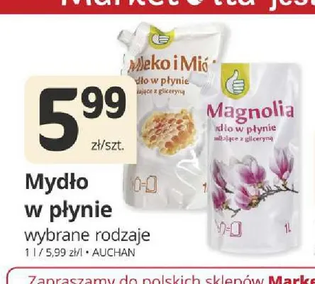 Mydło w płynie mleko i miód Auchan promocja w Marketvita