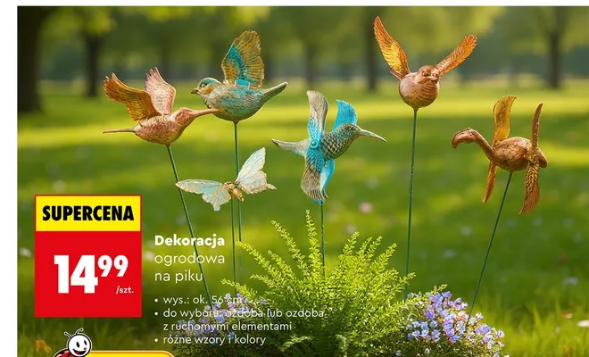 Dekoracja ogrodowa na piku ptaki promocja w Biedronka