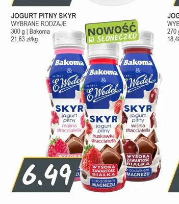 Jogurt pitny Skyr Bakoma & E.Wedel malina stracciatella promocja w Słoneczko