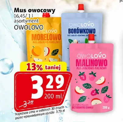 Mus owocowy Malinowo Owolovo promocja w Prim Market