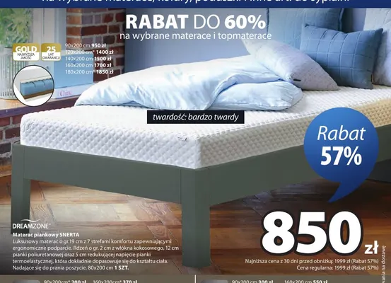 Materac piankowy Snerta 120x200 cm Dreamzone promocja w Jysk