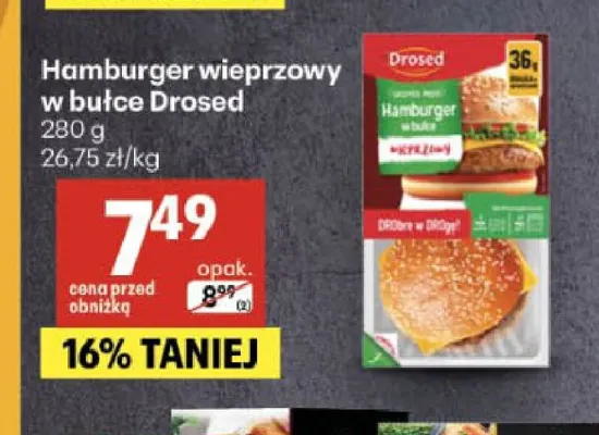 Hamburger wieprzowy w bułce Drosed promocja w Delikatesy Centrum