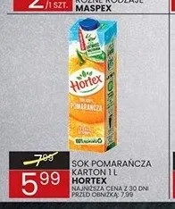 Sok pomarańcza karton Hortex 1l promocja w Wafelek
