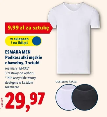 Podkoszulki męskie z bawełny, 3 sztuki promocja w Lidl