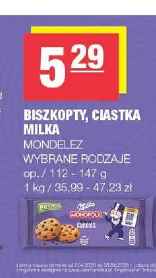 Biszkopty, ciastka Milka Mondelez promocja w SPAR