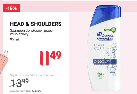 Szampon do włosów przeciwłupieżowy Head & Shoulders Classic Clean promocja w Rossmann