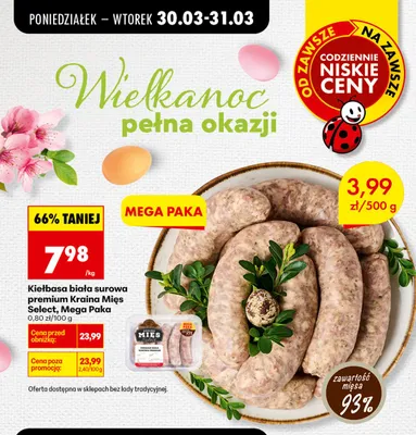 Kiełbasa biała surowa premium Mega Paka promocja w Biedronka