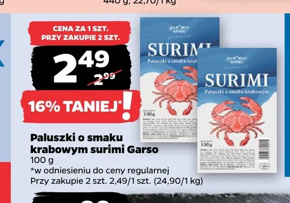 Paluszki o smaku krabowym surimi Garso promocja w Netto