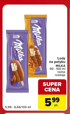 Lody na patyku Milka Caramel Crunch promocja w Carrefour Market
