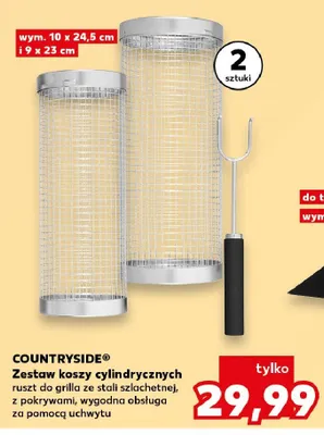 Zestaw koszy cylindrycznych ruszt do grilla COUNTRYSIDE 2-pak ze stali szlachetnej z pokrywami wym. 10x24,5cm i 9x23cm promocja w Kaufland