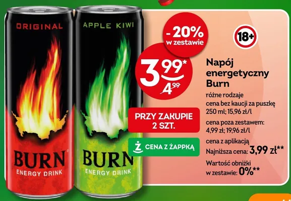 Napój energetyczny Burn Apple Kiwi promocja w Żabka