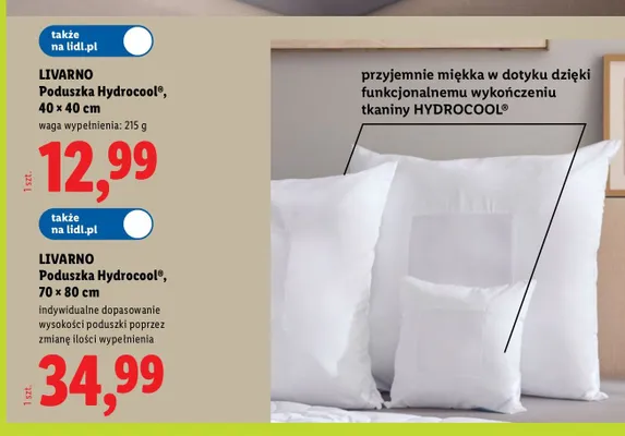 Poduszka Hydrocool Livarno 40x40 cm promocja w Lidl