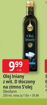 Olej lniany z wit. D tłoczony na zimno S'olej promocja w Leclerc