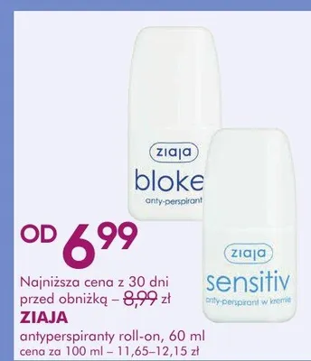Antyperspirant roll-on ziaja sensitiv promocja w Super-Pharm