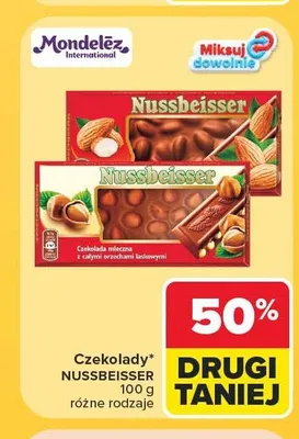 Czekolada mleczna z całymi orzechami laskowymi Nussbeisser promocja w Carrefour