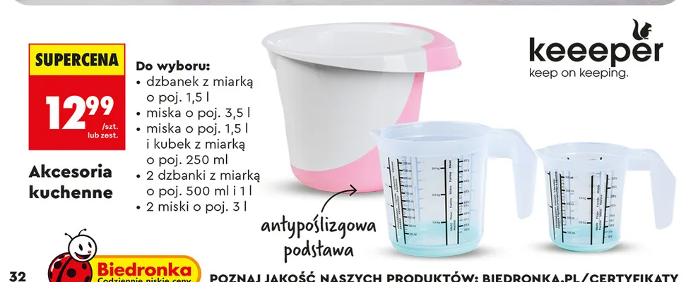 2 dzbanki z miarką 500 ml i 1 l Keeeper promocja w Biedronka