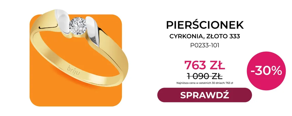 Pierścionek cyrkonia złoto 333 P0233-101 Briju promocja w Briju