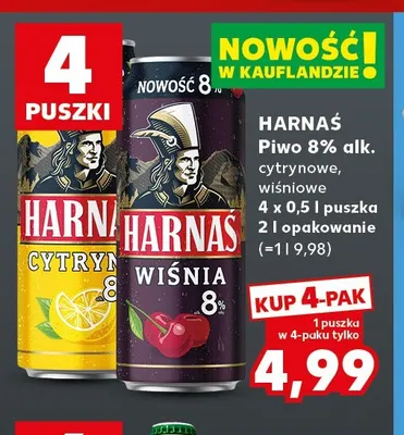 Piwo Harnaś 8% cytrynowe 4-pak promocja w Kaufland