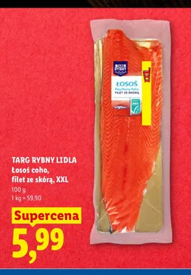 Łosoś coho filet ze skórą XXL Targ Rybny Lidla promocja w Lidl