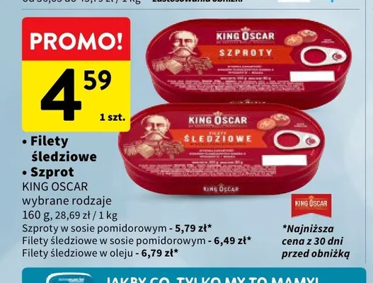 Szproty w sosie pomidorowym King Oscar promocja w Intermarche