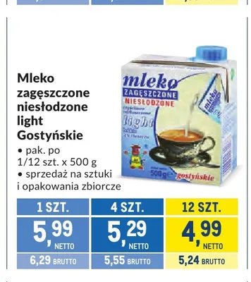Mleko zagęszczone niesłodzone light Gostyńskie promocja w Makro