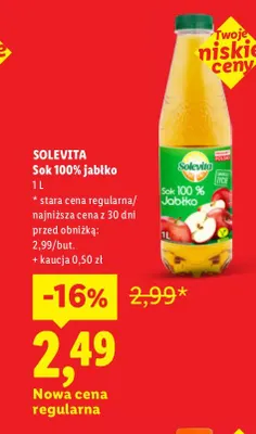 Sok jabłko Solevita 100% promocja w Lidl