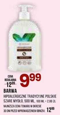 Mydło BARWA Hipoalergiczne tradycyjne polskie szare mydło, 500 ml promocja w Drogerie Natura