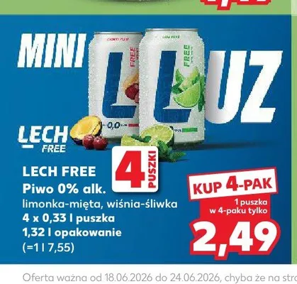 Piwo bezalkoholowe Lech Free Limonka-Mięta promocja w Kaufland
