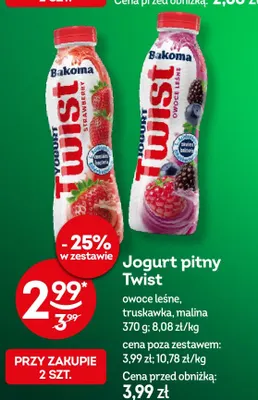 Jogurt pitny Twist malina Bakoma promocja w Żabka