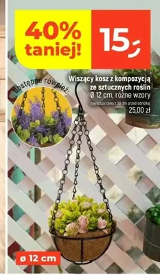 Wiszący kosz z kompozycją ze sztucznych roślin Ø 12 cm promocja w Dealz