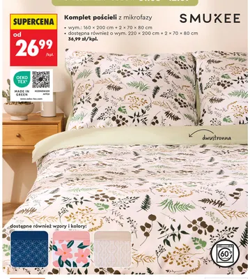 Komplet pościeli z mikrofazy Smukee 220x200 cm + 2x70x80 promocja w Biedronka
