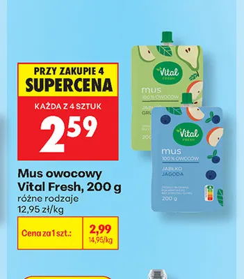 Mus owocowy Vital Fresh jabłko jagoda promocja w Biedronka