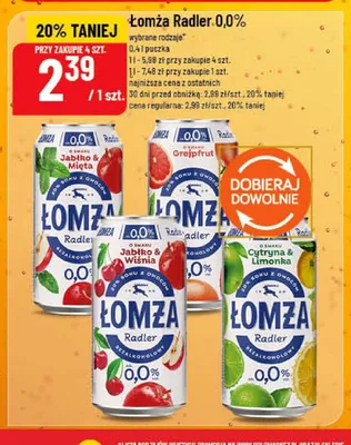 Piwo bezalkoholowe Łomża Radler 0,0% Cytryna & Limonka promocja w POLOmarket