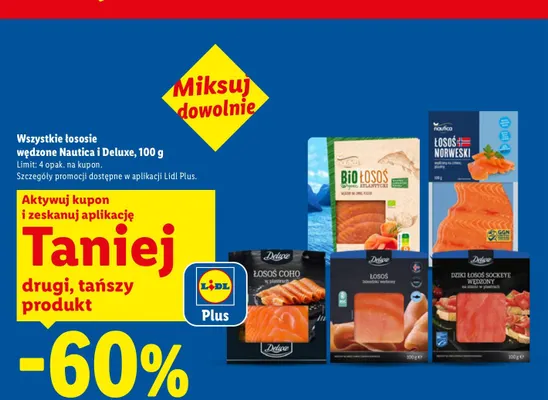 Dziki łosoś sockeye wędzony na zimno w plastrach Deluxe promocja w Lidl