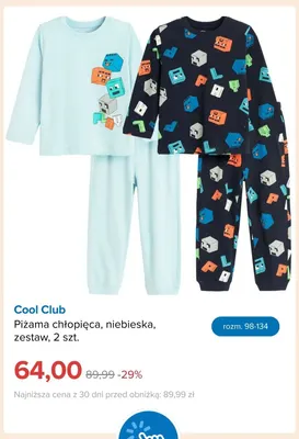Piżama chłopięca niebieska zestaw 2-pak Cool Club promocja w Smyk