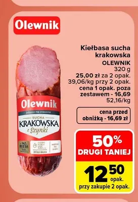 Kiełbasa sucha krakowska Olewnik promocja w Carrefour