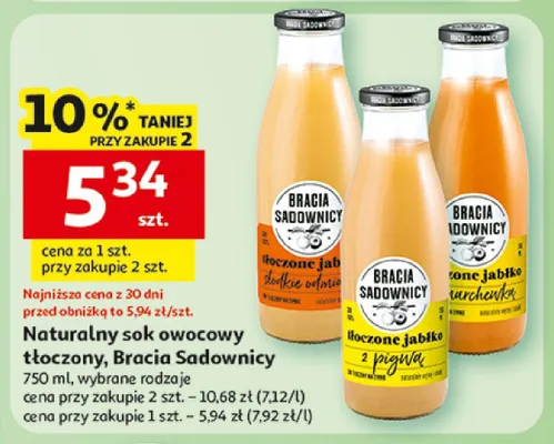Sok naturalny owocowy tłoczony, Bracia Sadownicy promocja w Auchan