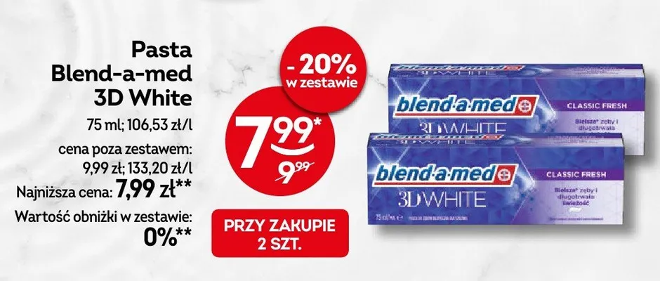 Pasta do zębów Blend-a-med 3D White Classic Fresh promocja w Żabka