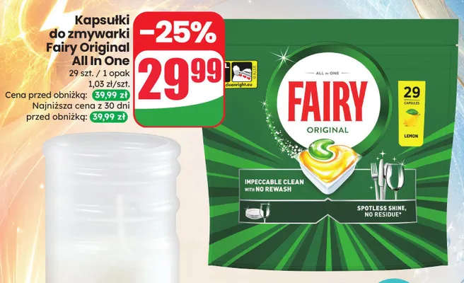 Kapsułki do zmywarki Fairy Original All In One Lemon promocja w Dino